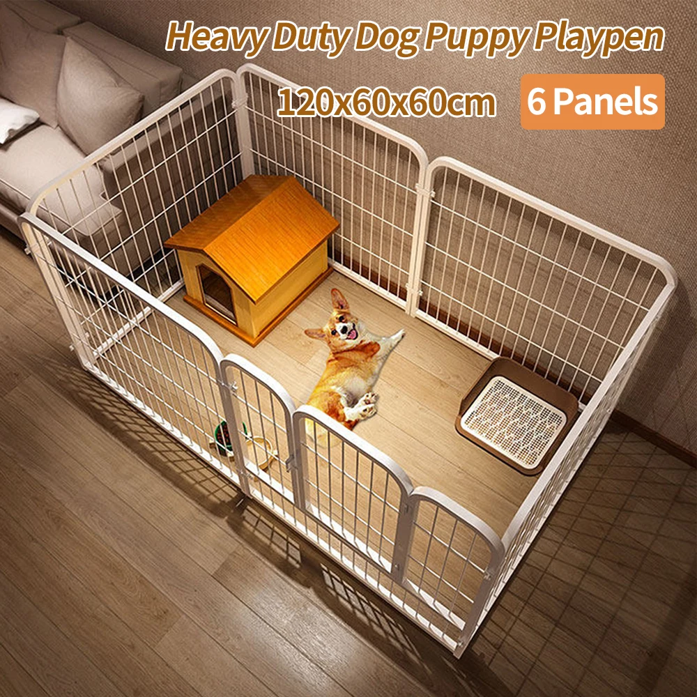 

6 Panels Exercise Puppy Kennel Cage Foldable Metal Barrier Playpen Heavy Duty Dog Exercise Fence for Dog Cat Rabbit Pet Exercise