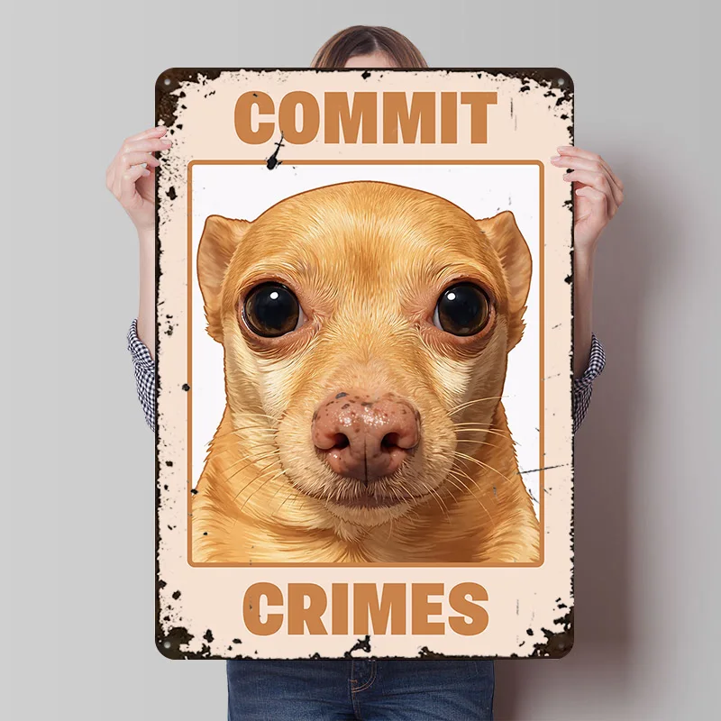 Chihuahua-Hund 'Verüchtigt Verbrechen' Poster, personalisierte Vintage-Metallschilder, Wandkunst, Retro-Blechschild für Gamer-Dekoration, Zimmer, Männerhöhle