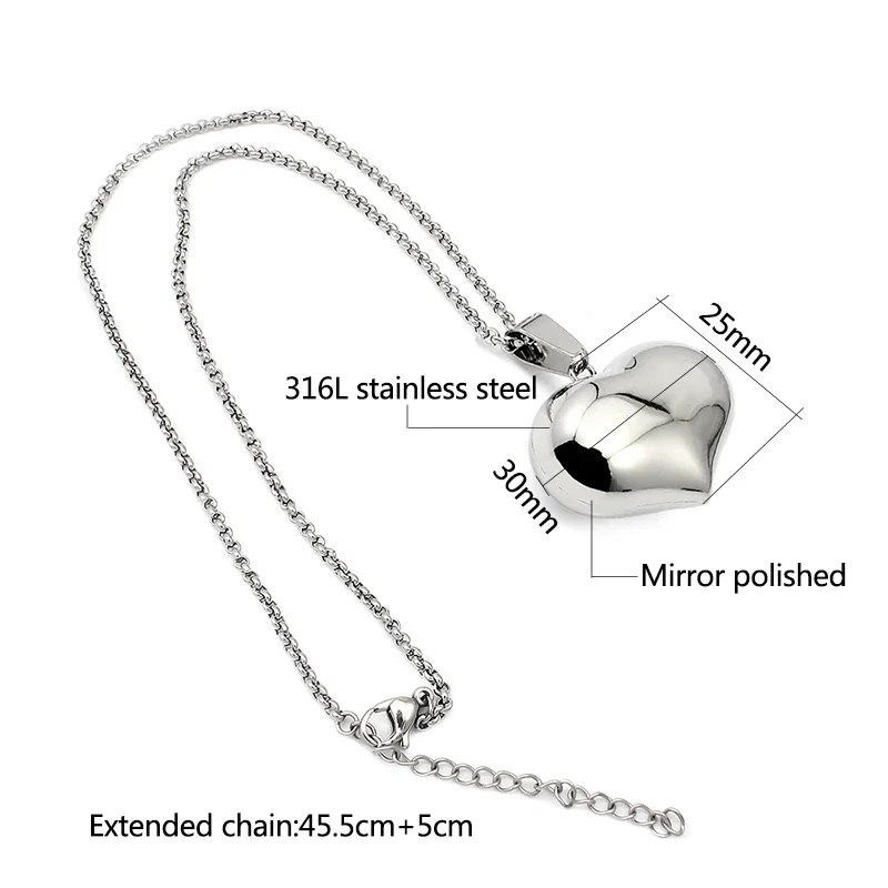 Heart Pendant 316L Stainless Steel Necklace Wth 45.5cm Long Link Sliver Necklace Hollow Pendant Necklace Hot sale 2025