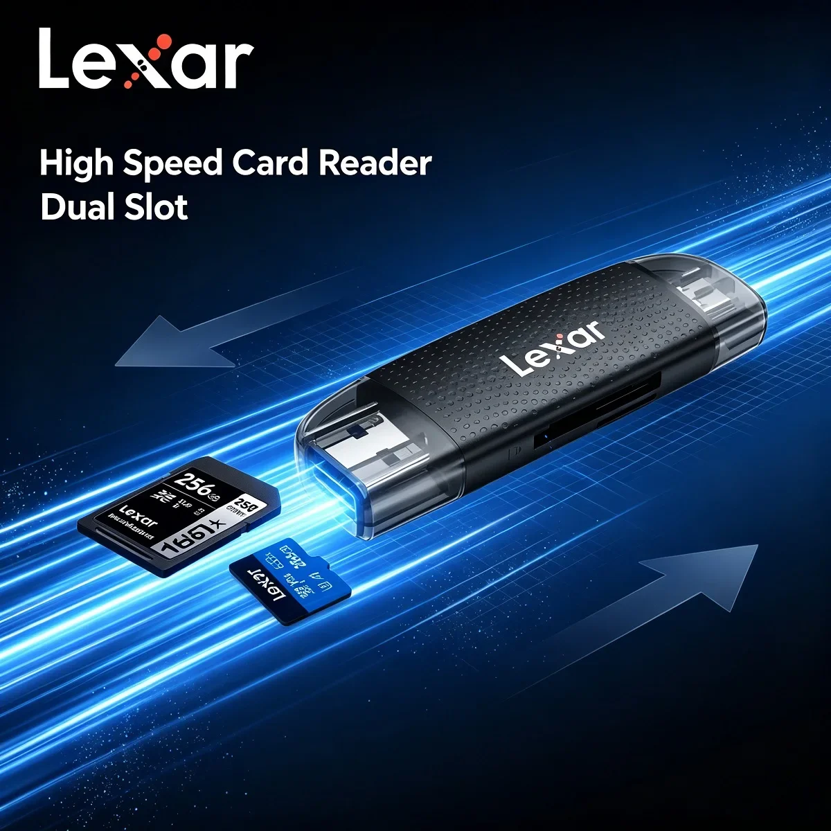 Lexar Plug and Play Multi-Function 2-in-1 Dual-Interface TF/SD Card Reader RW310 Model High-Speed