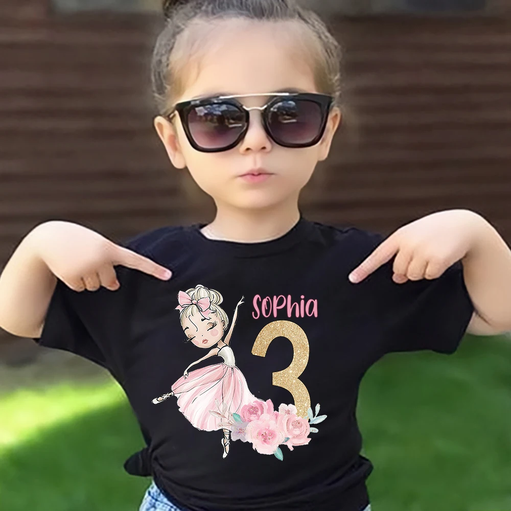 

Personalised Girls Ballerina Print T-shirt Custom Name Girl Birthday Shirt Dancer Gift Ballet Chilf Short Sleeve Tee Summer Tops