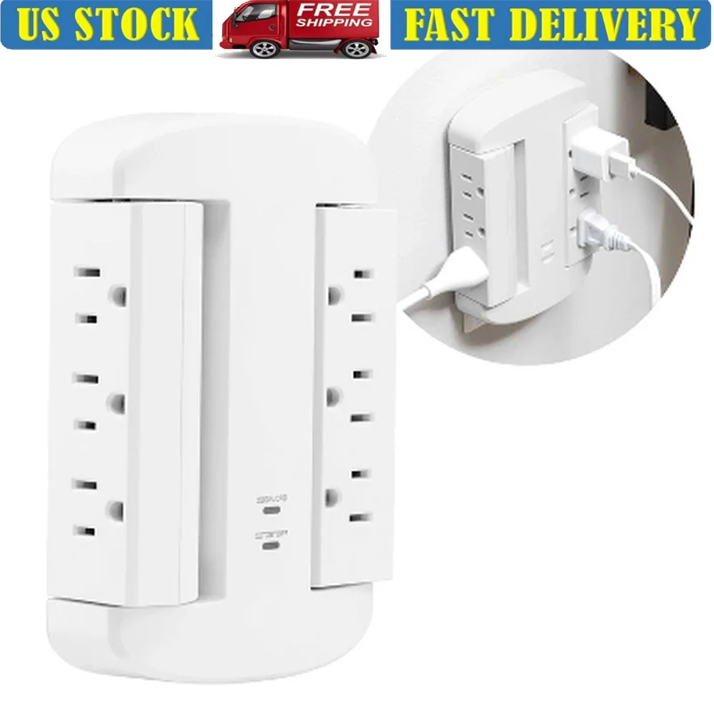 6-Outlet Swivel Surge Tap 980J Multi Plug Extender Wall Power Strip Adapter Low Profile Design Grounded Protection Indicator