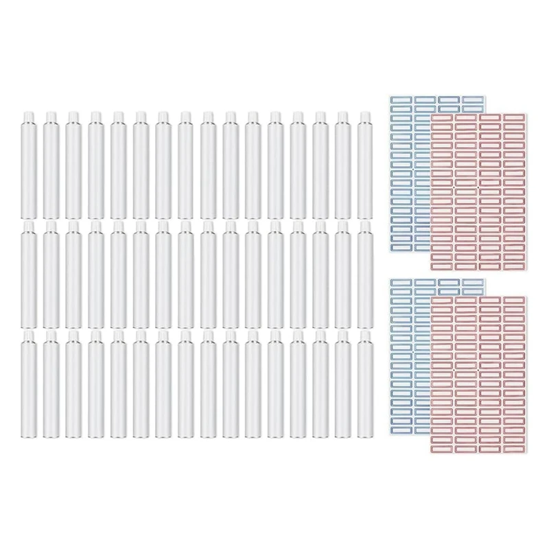 Tubos de tinta de alumínio vazios para loja, óleos acrílicos remanescentes, aguarela guaches, 4 folhas rótulo, durável, 20 ml, 48pcs