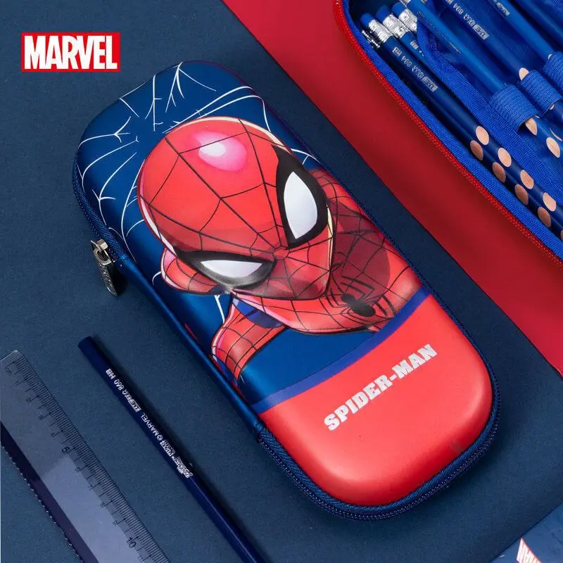 Marvel Spiderman Children's Pencil Bag Cartoon The Avengers Large Capacity EVA Pencil Stationery Bag Student Stationery Box