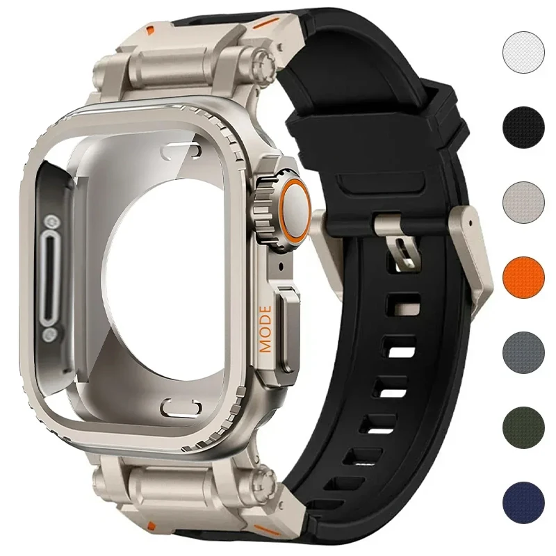 2IN1 حافظة + حزام لساعة أبل الترا 2 49 مللي متر 46 45 44 مللي متر حافظة من خليط معدني سوار من السيليكون لسلسلة IWatch 10 9 8 7 6SE54