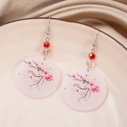Fashion Acrylic 3D Printed Flower Pattern Elegant Earrings With Glass Beads Women's Geometric Round Jewelry Party Accessories
