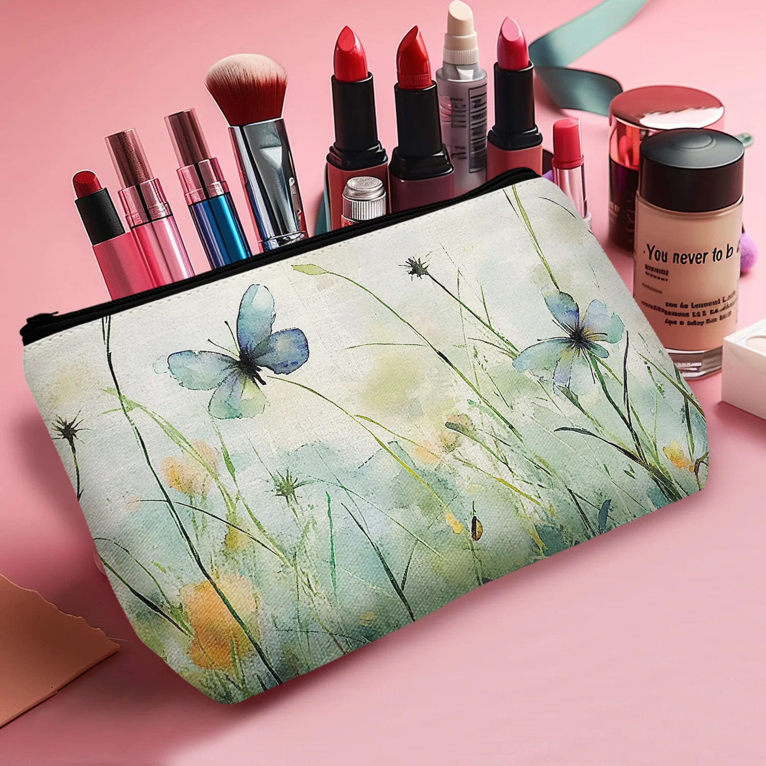 1 Pc Floral Makeup Bag Wildflower Flower Cottagecore Makeup Bag Vintage Cosmetic Bag Small Makeup Bag Organizers 8.66x5.51Inch