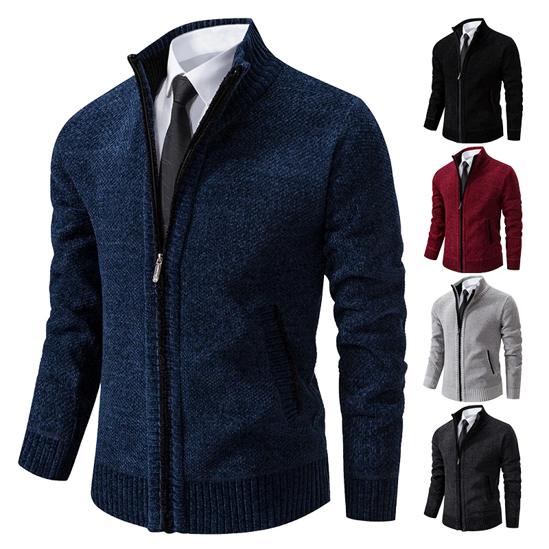 Autumn and winter new cardigan sweater men\'s stand-up collar sweater chenille sweater coat men\'s wear