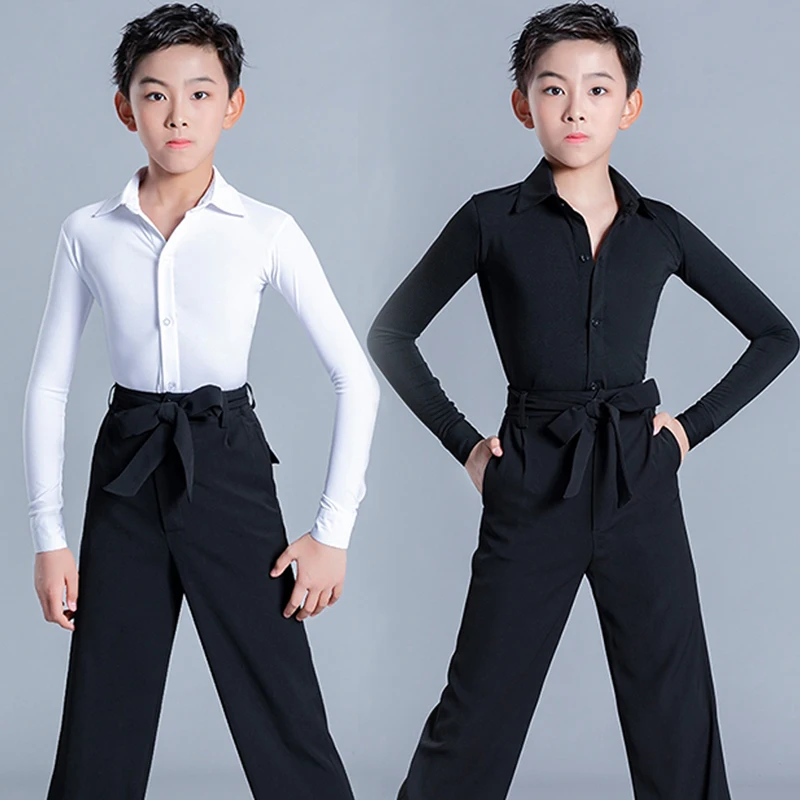 

New Children Latin Dance Performance Costume Boy's Standard Ballroom Dancing Shirt Children Cha Cha Waltz Dancer Tops VBH1694