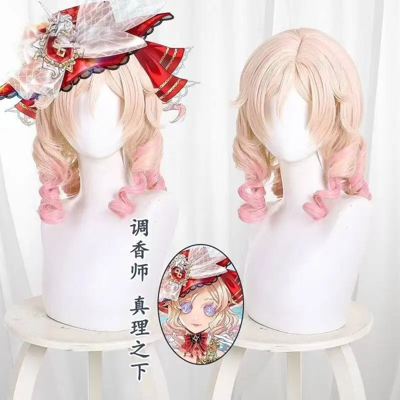 Identity V Perfumer Cosplay Wig Lico Vera Nair Shoulder-length Yellow Pink Gradient Roman Curly Wig Heat Resistant Wigs Carnival