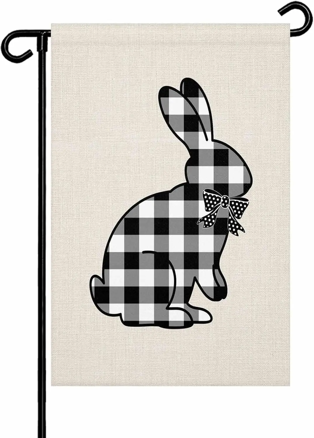 Easter Garden Flag 12x 18 Double Side, Farmhouse Retro Black White Lattice Bunny Rabbit Garden Flags Outside House Flag Bann PPM