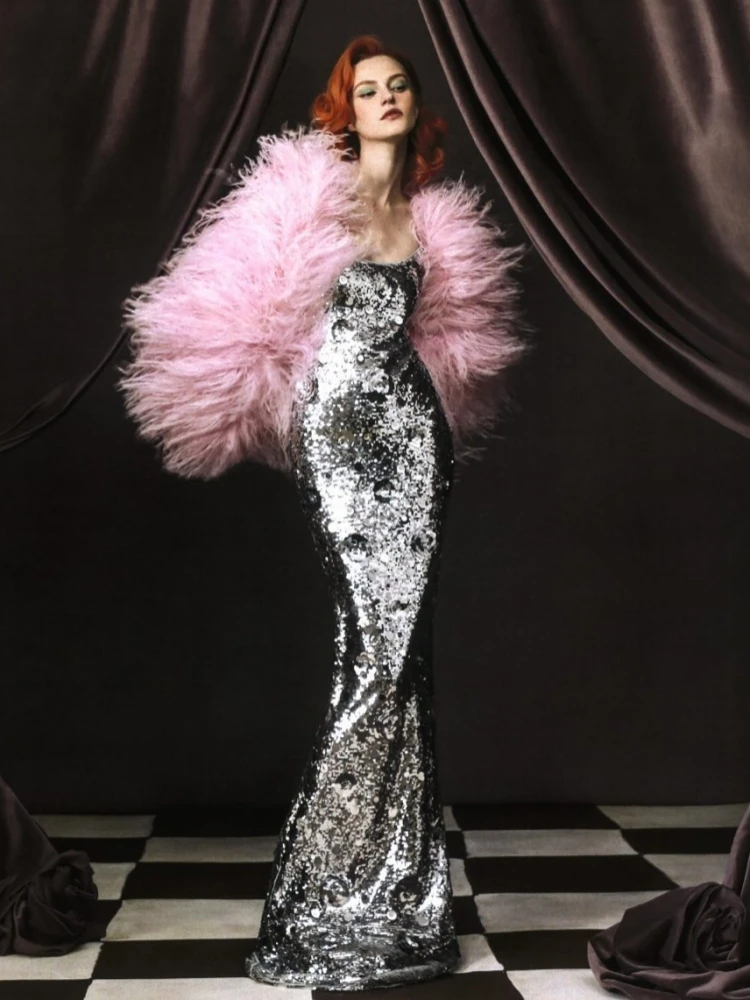 

Sexy Spaghetti Strap Shiny Sequins Flower Long Dress Women Sliver Sleeveless Chic Sequins Slim Dresses Flomal Evening Party Gown