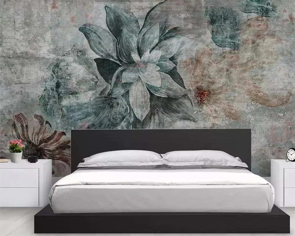 Nordic minimalist 3d wallpaper retro flower bedroom living room background wall home decoration TV mural 3d background wallpaper