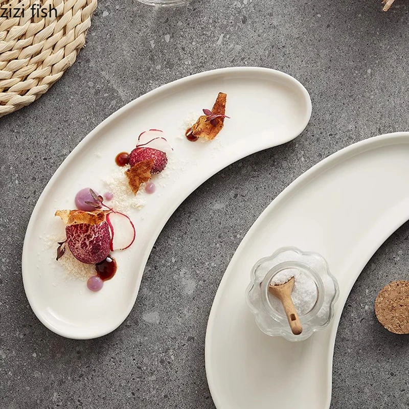 طبق من البورسلين الأبيض طبق تقديم من السيراميك طبق السوشي الحلوى طبق للوجبات الخفيفة ديم سوم طبق المطبخ الجزيئي مطعم أدوات المائدة #5