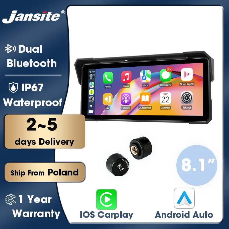 Pour QJMOTOR (Qianjiang) Shan 300 2021-2026, tableau de bord numérique portable intelligent pour moto Srnubi 8,1", CarPlay et Android Auto sans fil, DVR et TPMS intégrés, écran de navigation GPS Bluetooth étanche IP67