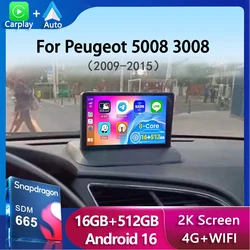Android 16 Wireless Carplay Auto Car Radio For Peugeot 5008 3008 2009-2015 Audio GPS Navigation Multimedia Video Player Stereo