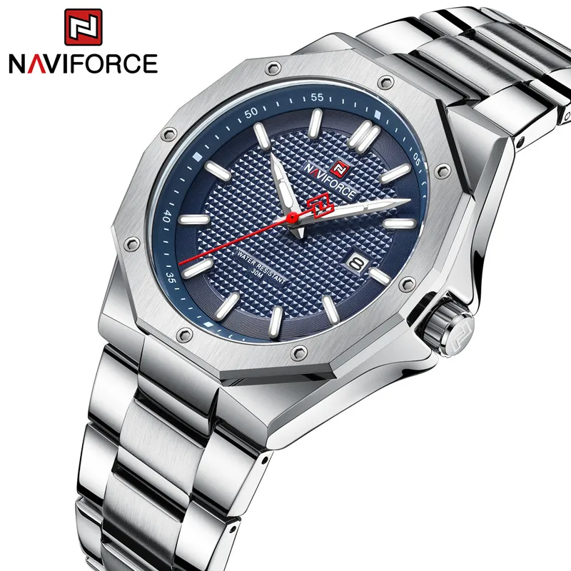 

NAVIFORCE Brand Men Waterproof Genuine Stainless Steel Watches Man Quartz Date Display Wristwatches Sport Durable Military Clock