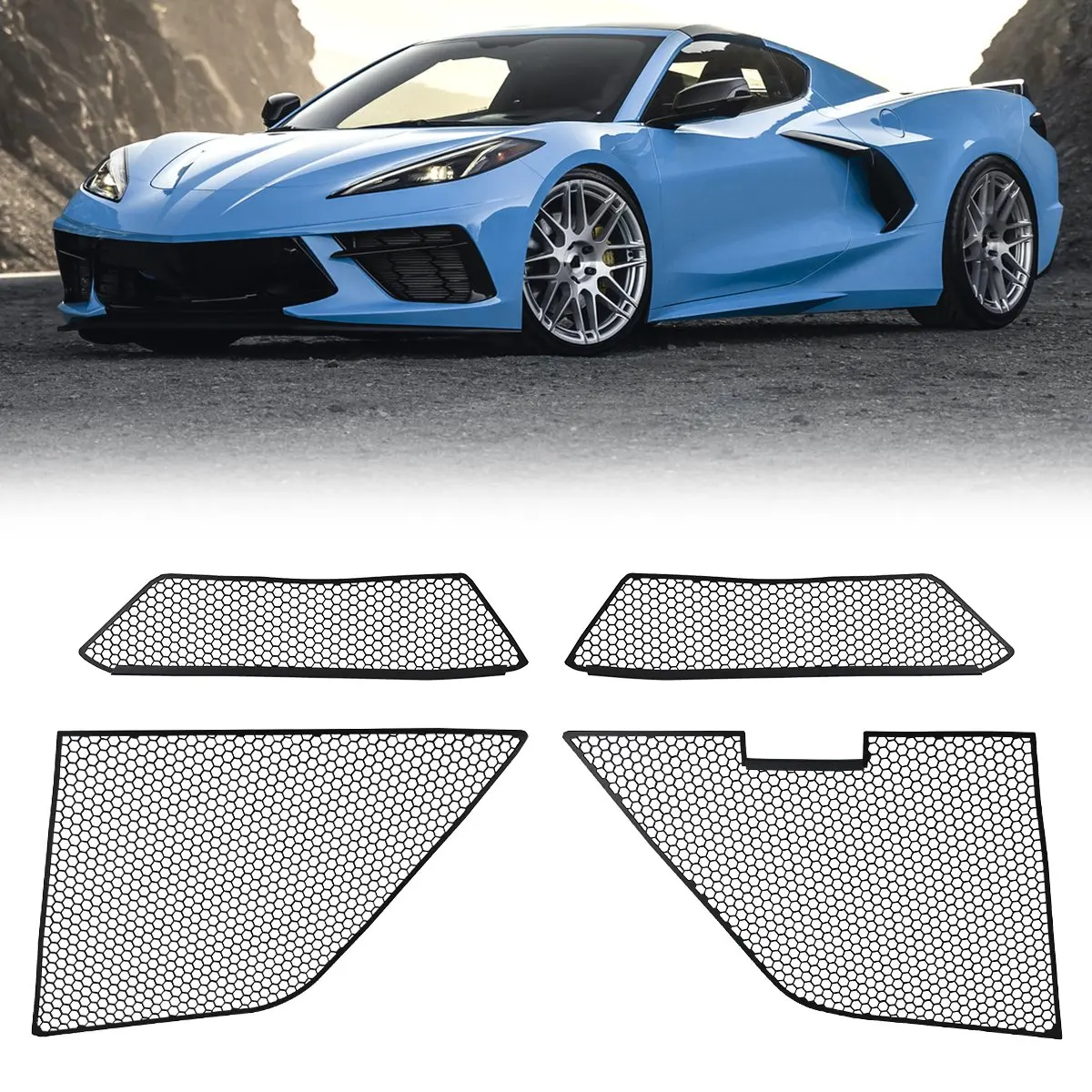 

4pcs Front Side Radiator Shield Grille Outer Mesh Grill Intake Guard Kit Aluminum Honeycomb Mesh Panel For Corvette C8 2020-2024