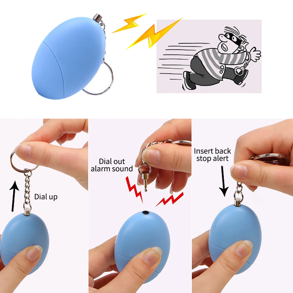 100dB Self Defense Alarm Security Protect Alert Personal Safety Scream Loud Egg Shape Keychain Emergency Alarm For Child Elder