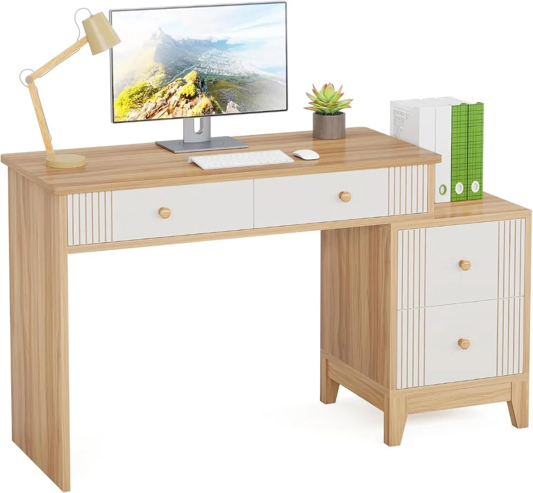 Computer Desk with 4 Drawers, 51-Inch Home Office Desks with Storage, Modern Wooden Executive Desk Study Writing Table