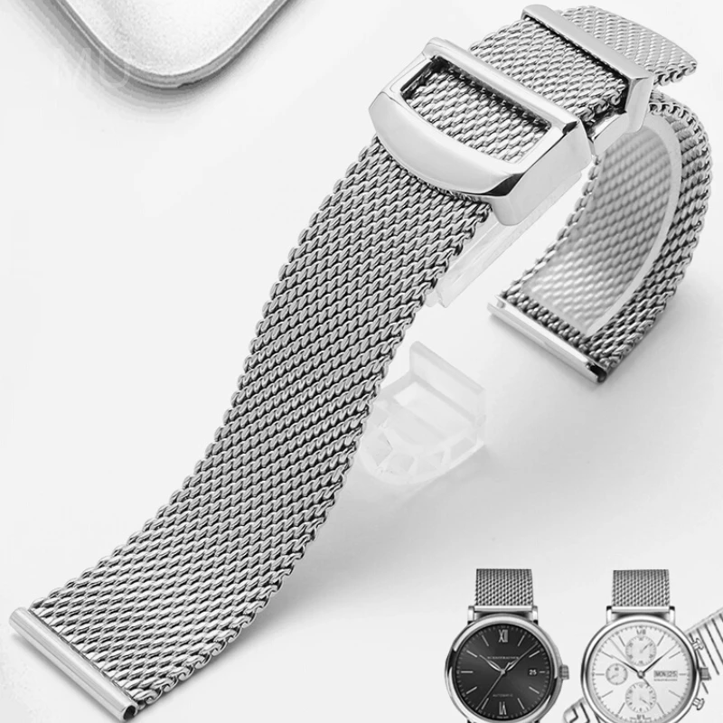 Flexible Connecting Smooth Comfortable-wearing Solid Steel Watchband for IWC Portofino Portuguese Woven Mesh Style Strap 20 22mm