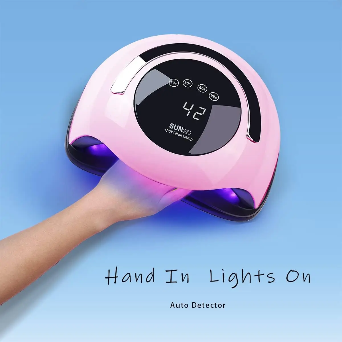 مصباح أظافر LED بالأشعة فوق البنفسجية بقدرة 120 وات معالجة سريعة لطلاء الجل مع 4 مؤقتات تعمل باللمس (وردي)