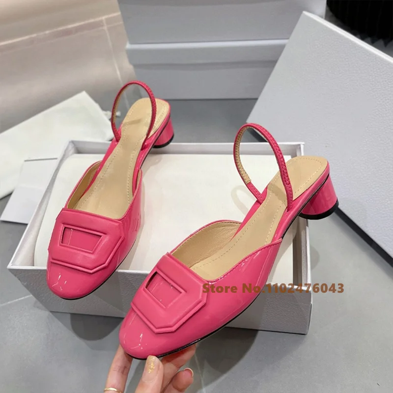 

Patent leather Round Toe Single Shoes Women High Heel Slip on Square Heel Solid Color Shallow Dress Party Shoes Ladies