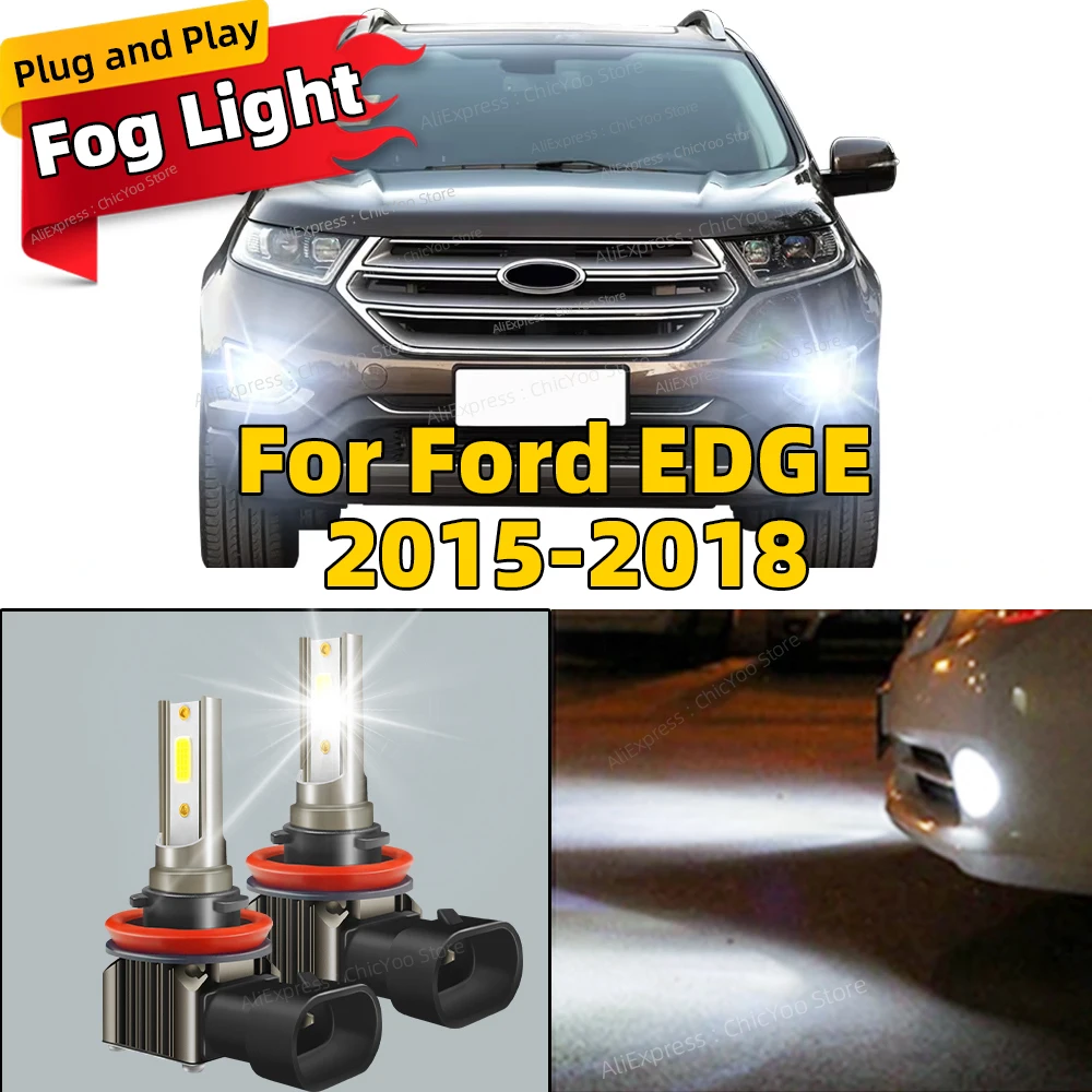 

2 шт. 6000K противотуманные фары, передние светодиодные лампы для автомобиля, аксессуары, 80 Вт, лампы H8 H9 H11 для Ford EDGE 2015 2016 2017 2018, Plug and Play