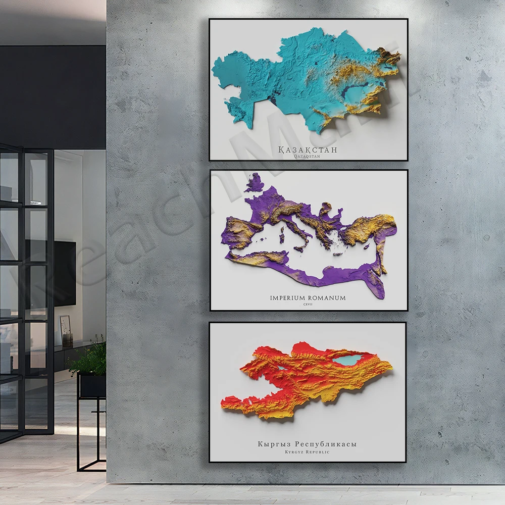 

Kazakhstan, Hawaii topographic map printing, Roman Empire topographic map wall decoration poster