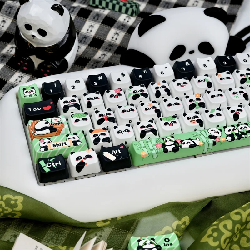 Cute Panda Keycaps 130 Keys Custom PBT Dye-Sublimation Key Cap Set For Garming Mechanical Keyboards 60% 65% 75% 80% 98% 100%