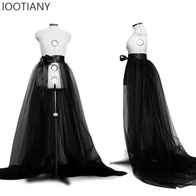

IOOTIANY женская свадебная тюлевая юбка макси со съемным шлейфом, верхняя юбка, длинное свадебное платье, бальное платье, черная винтажная сетчатая юбка 2025