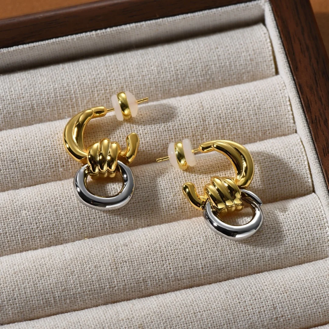 

Ins Designer Luxury Two-tones 14K Gold Filled Circle Drop Dangle Earrings Silver Double Hoops Ear Stud Anti-rust Women Jewelry