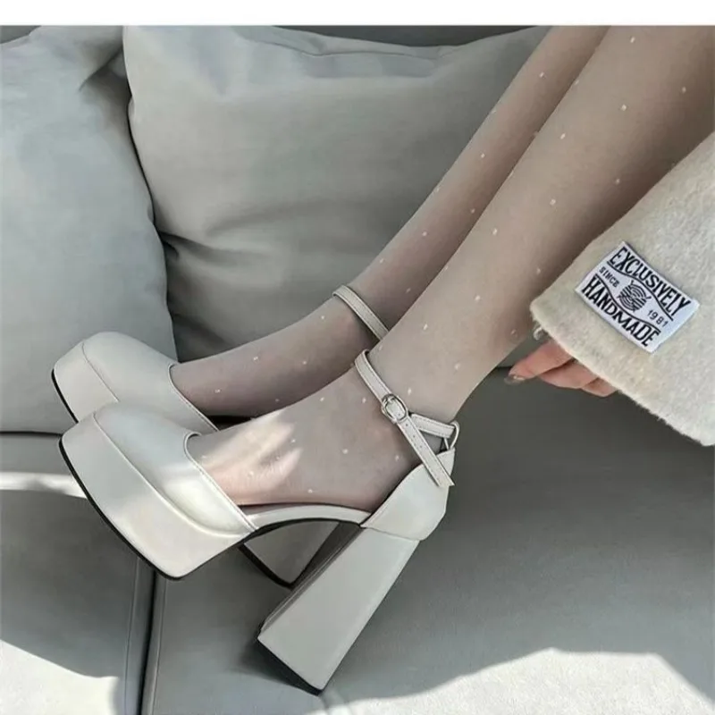 Woman\'s High Heels Pumps Chunky Ankle Strap Sweet Platform Square Mary Janes Spring Versatile Fashion Night Club Cosplay Shoes