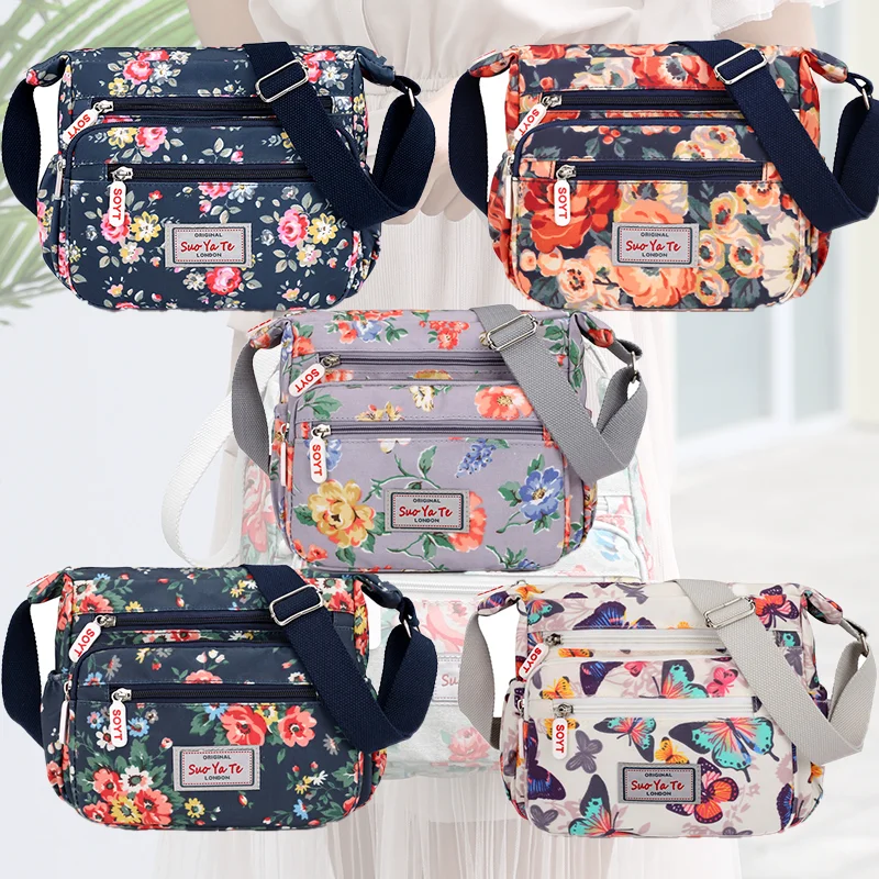 

Fashion Womens Multi-Pocket Crossbody Handbags Floral Pattern Shoulder Bag for Shopping Messenger Bags Waterproof Crossbody Bag