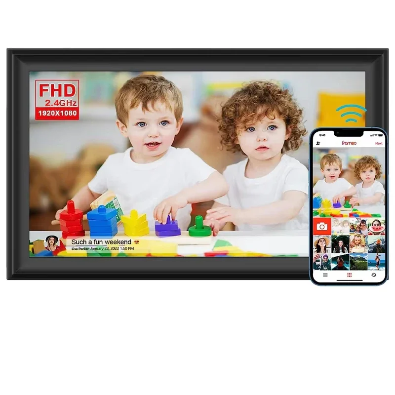 64GB FRAMEO Digital Photo Frame15.6-Inch WiFi Digital Picture Frame with 1920x1080 IPS FHD Touch Screen Easy Share Photos Videos