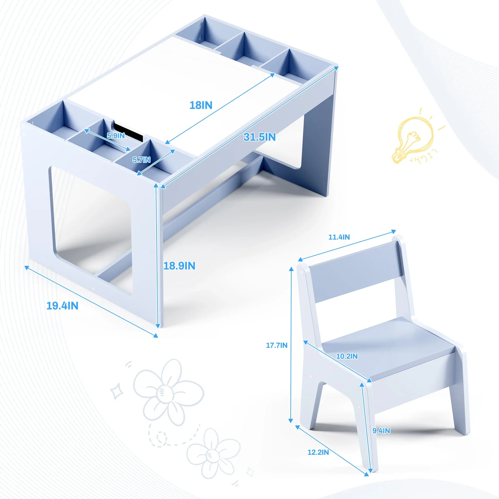 

1 Wooden Kids Table and 2 Chairs Set with Storage, Children Activity Table for Boys and Girls