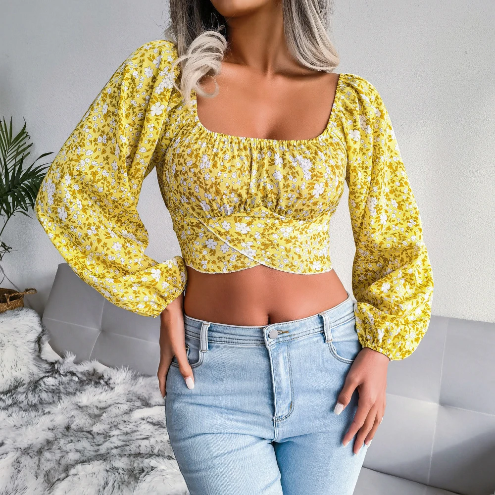 Baby Tees Y2k Women's Clothing New Trend 2023 Summer Yellow Crop Top Boho Clothing Female Shirts And Blouse Eleganr Cheap Ladies