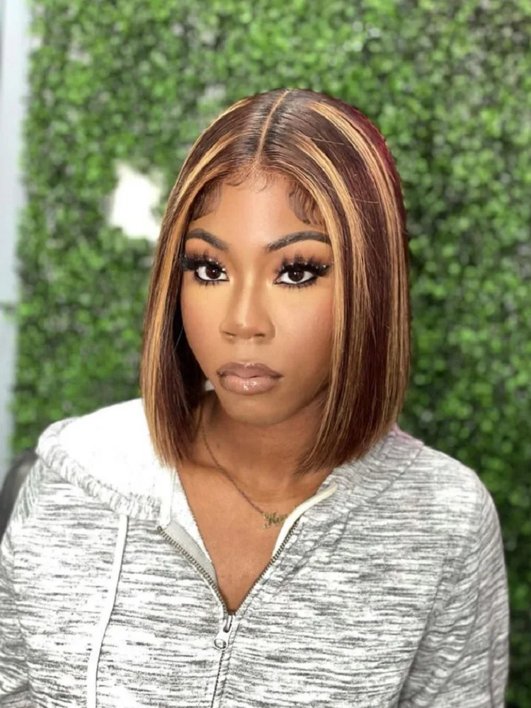 

Highlight Pre Cut 6x4 Lace Wigs Balayage Bob Wig Human Hair Glueless Bob Wig Human Hair Pre Plucked Pre Cut Lace Closure Wigs