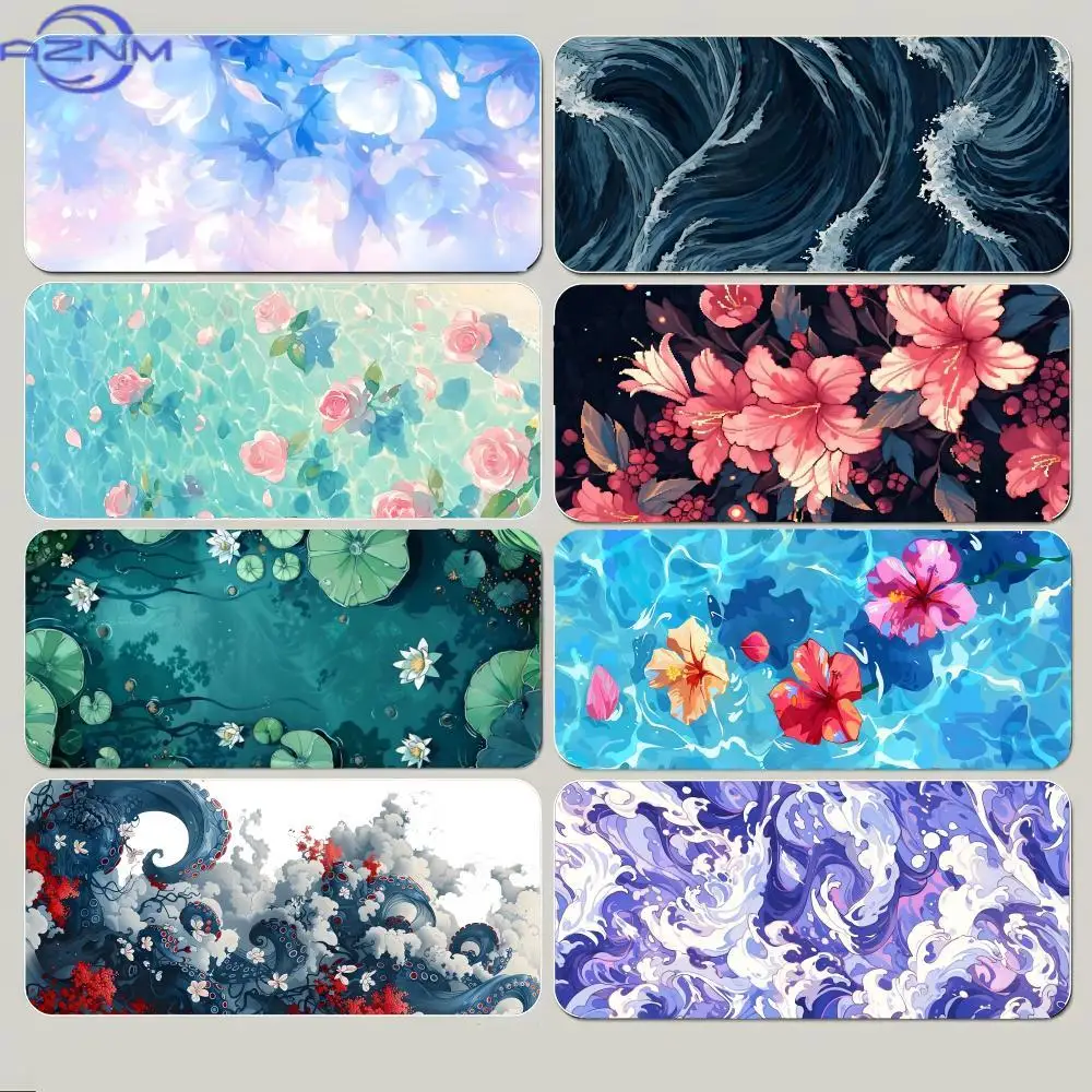 Fantasy Botanical Wave Mouse Pad Waterproof Non‑Slip Stylized Pond Flower Surge Pattern Mousepad Computer Gaming Mousepad