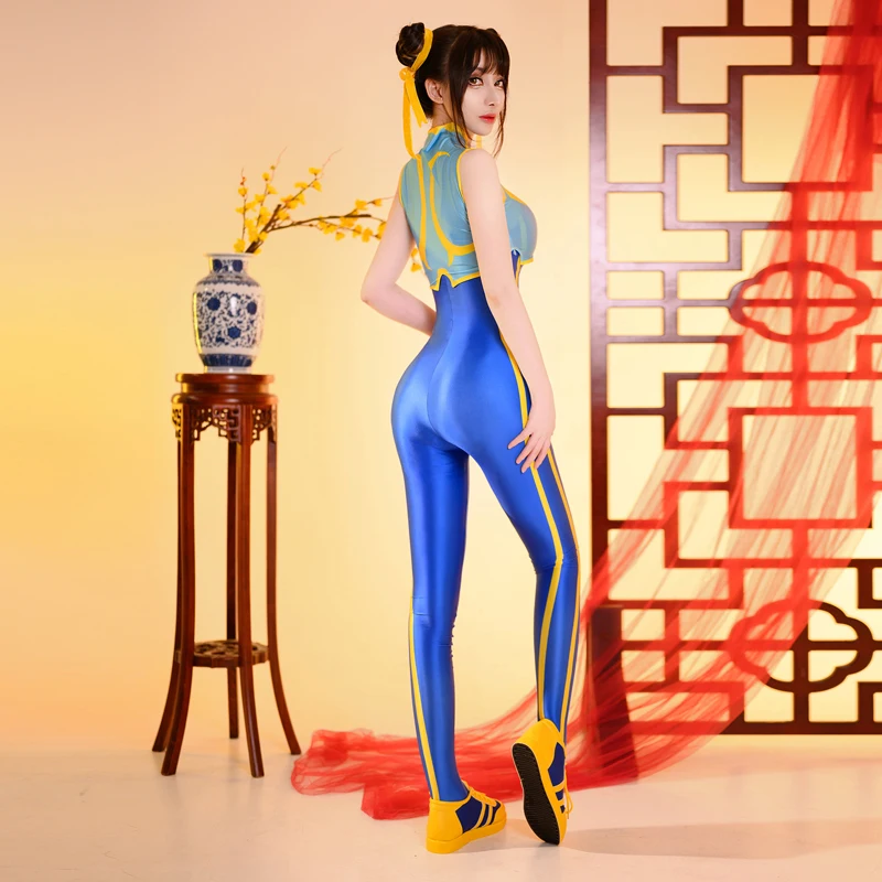 new sexy wonder woman luster street fighter cosplay oily bodysuit 2 piece set Chunli  tights costume