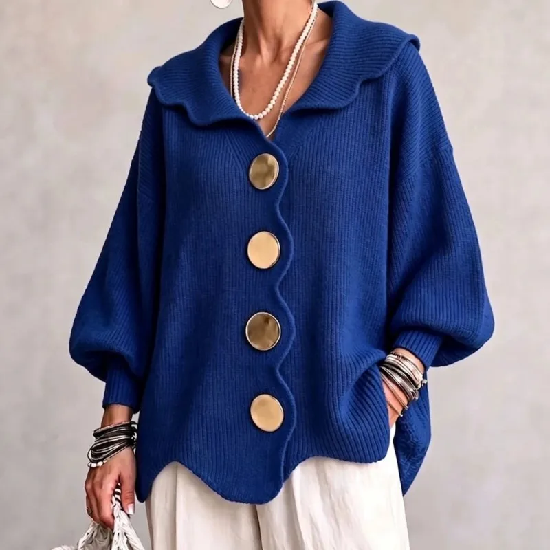 2026 New Women's Autumn And Winter Cardigan Solid Color Lapel Fashionable Casual Versatile Retro Daily Comfortable Warm Cardigan