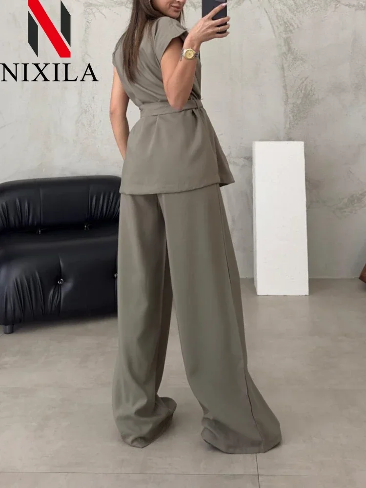 New Spring Summer Sleeveless Cardigan Long Pants Sets Fashion Casual Elegant Office 2 Piece Sets Womens Outfits Female Clothes