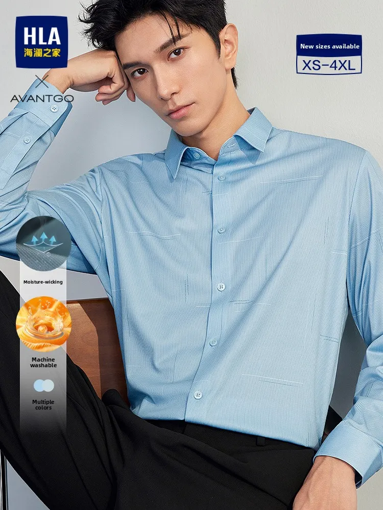 HLA Sea Home Light Business Classic Moisture Wicking Long Sleeve Shirt Men's Fashionable Top Machine Washable Autumn New