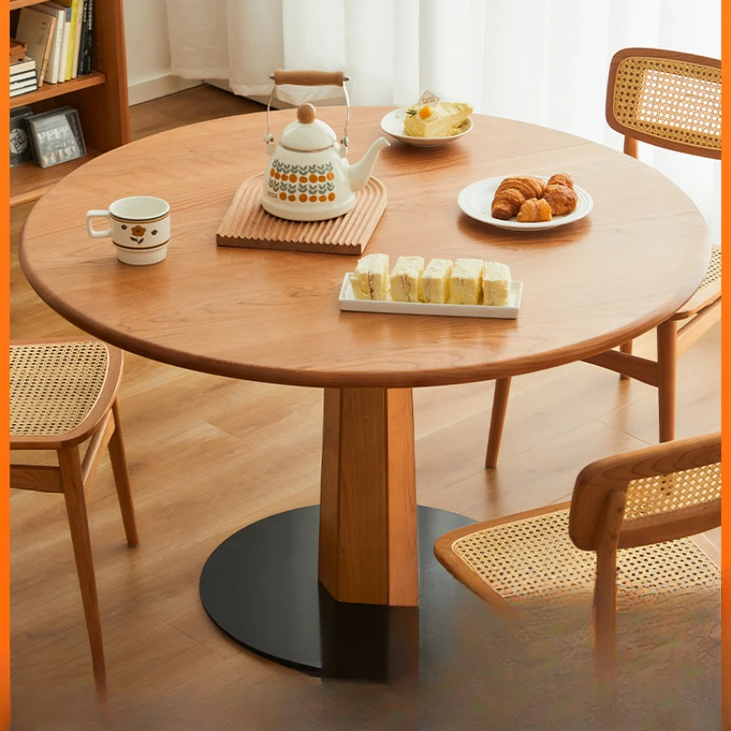 

Solid wood round table Japanese dining Nordic round cherry wood household small-sized dining table