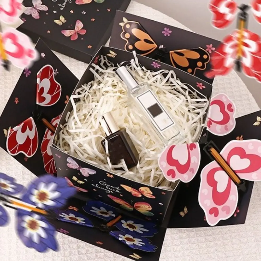 Multicolor Flying Butterfly Gift Box Auto Expand Paper Exploding Gift Box Wind Up Mechanism Novelty Gift Packaging Box