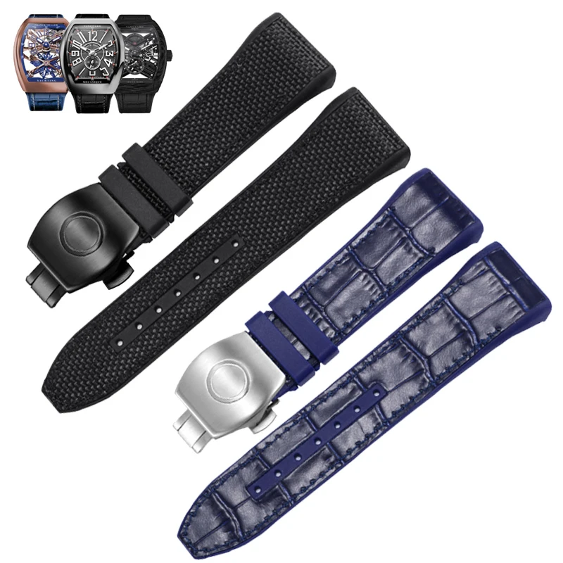 

28mm High Quality Nylon Cowhide Silicone Watch Strap Folding Buckle Watchband Suitable for Franck Muller V45 Series Men Watch