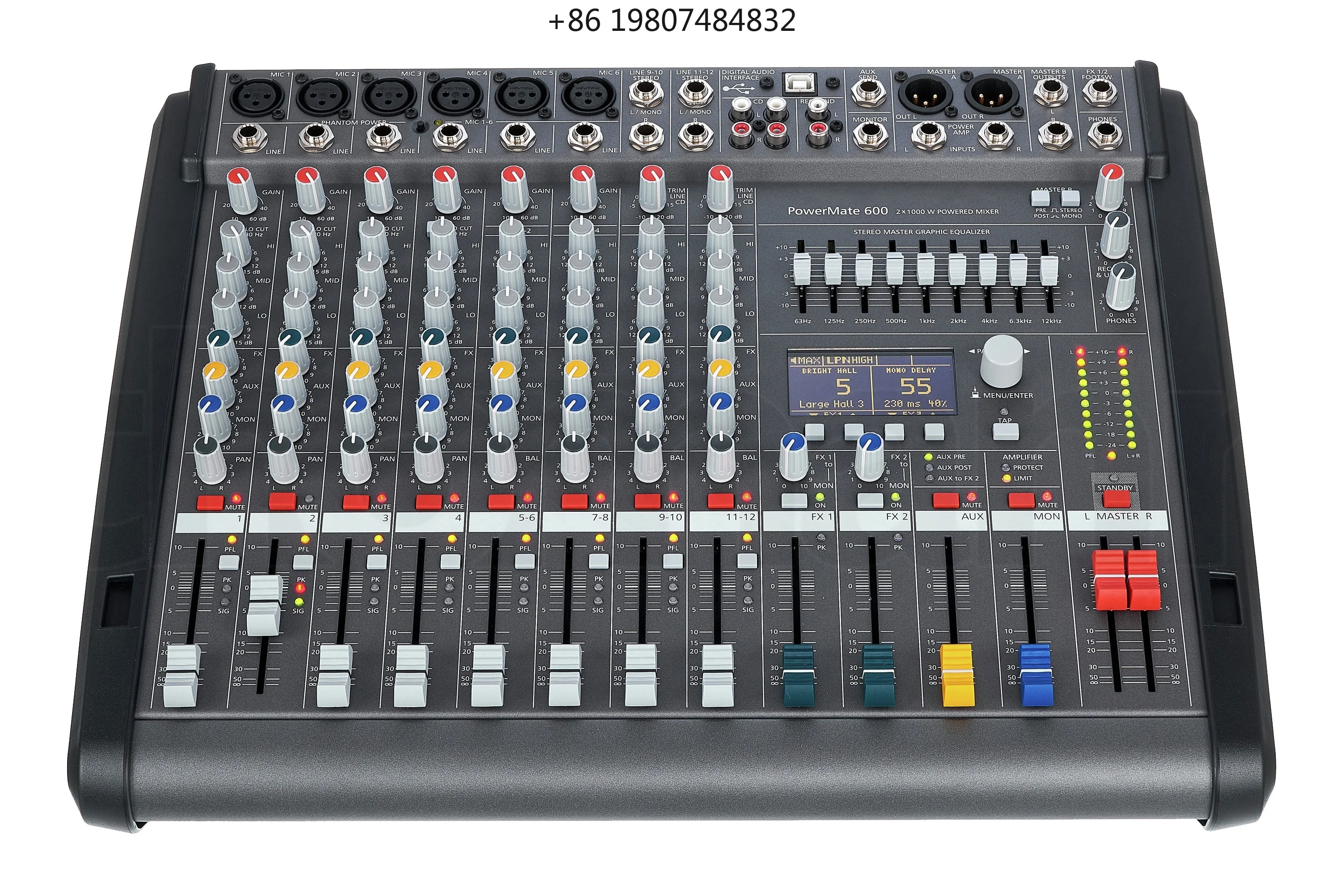 

Effects 8 Channel Stereo Mixing Amplifier for Stage Live Professional 1000W Powered Audio Mixer PowerMate PM600-3 with Dual DSP