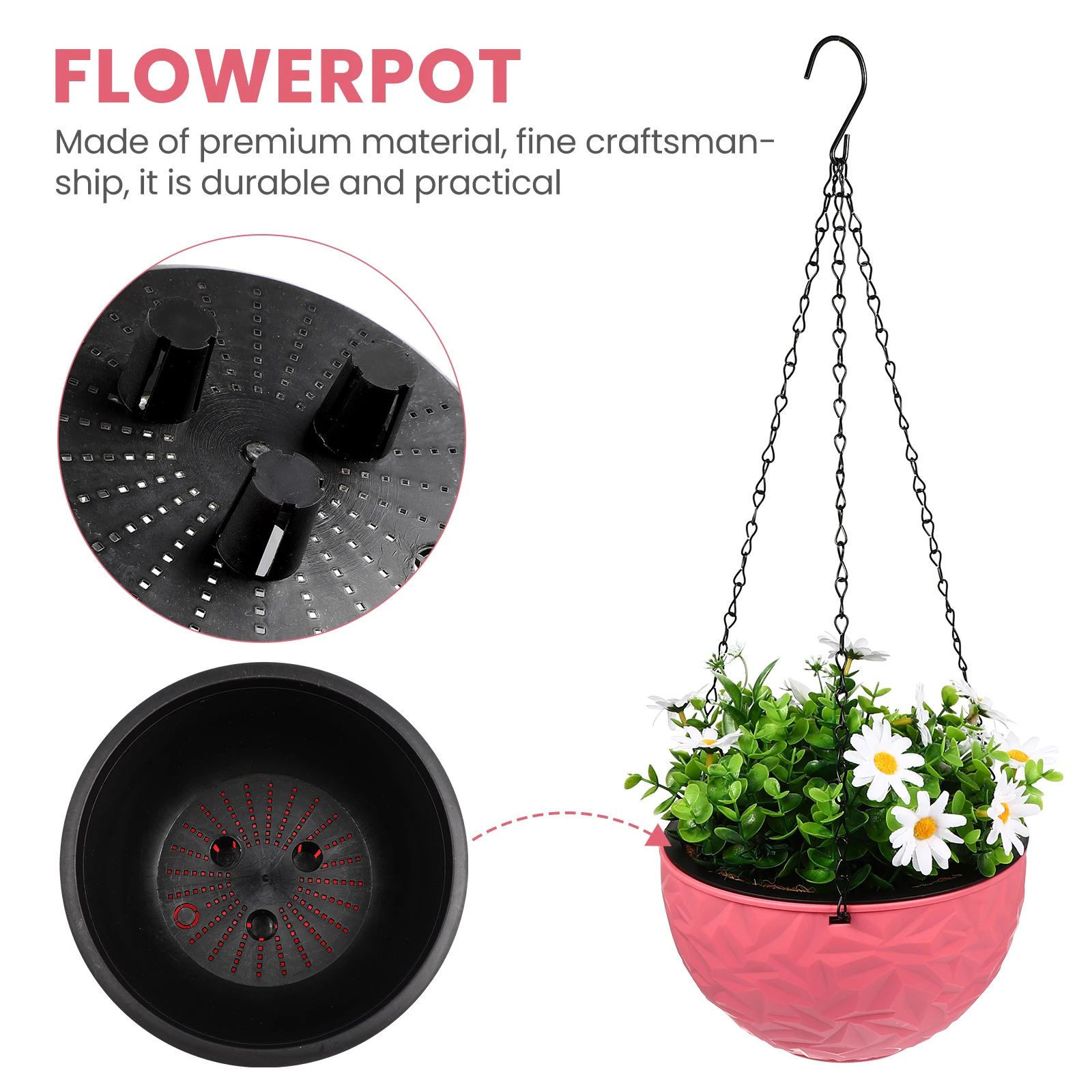 

Plastic Hanging Flowerpot for Indoor Spider Plant Balcony Garden Durable Lightweight Planter Container Succulent Cactus Greenery
