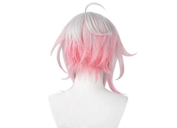 LOL Briar Cosplay Perucas, Cabelo Sintético, Longo Médio, Branco, Rosa Gradiente, 40cm