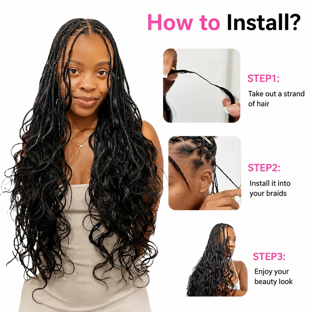 Brazilian Body Wave Human Hair Extensions Miracle Knots Feather Crochet Braiding Hair Pre Separated Knotless Invisible Design With Threading Soft Natural Texture For Trendy Boho Hairstyles And Seamless Braids